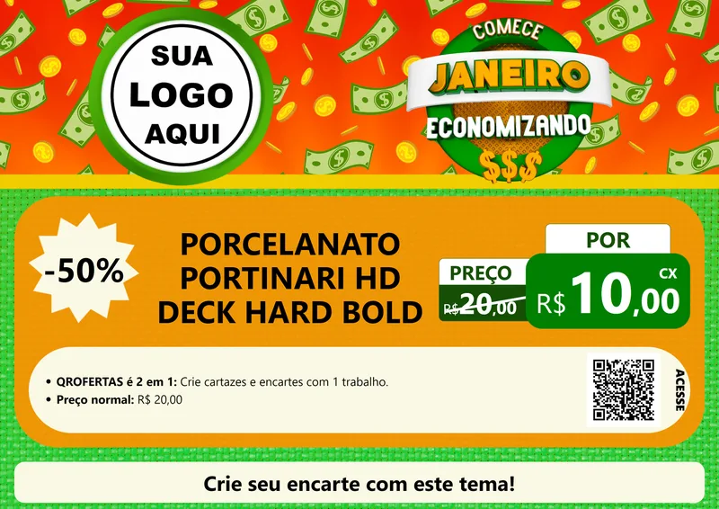Modelo de Cartaz para Cartaz A4 Horizontal com o tema Comece Janeiro Economizando para Pisos e revestimentos