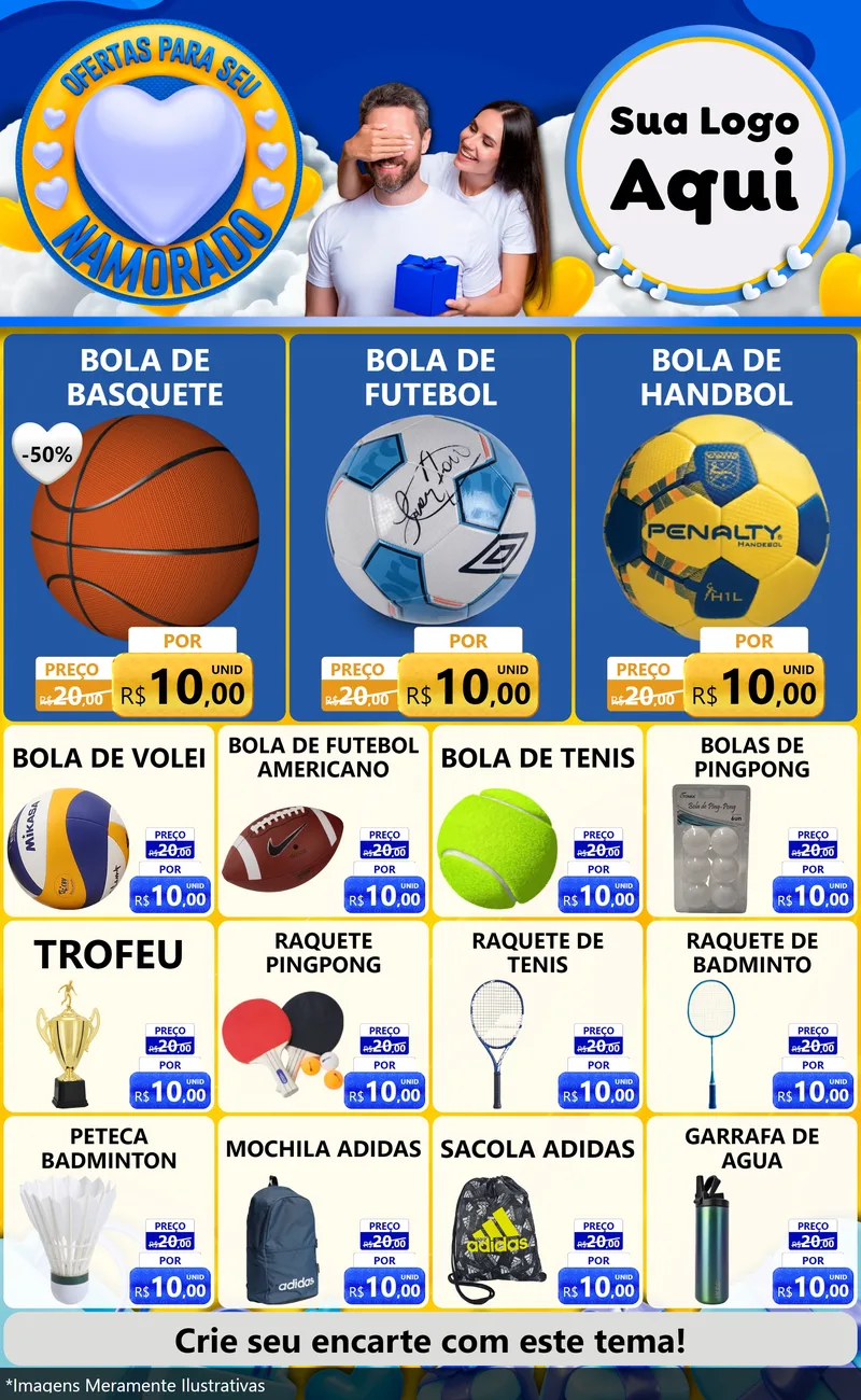 Modelo de Encarte para Encarte Grande com o tema Ofertas Para Seu Namorado para Artigos Esportivos