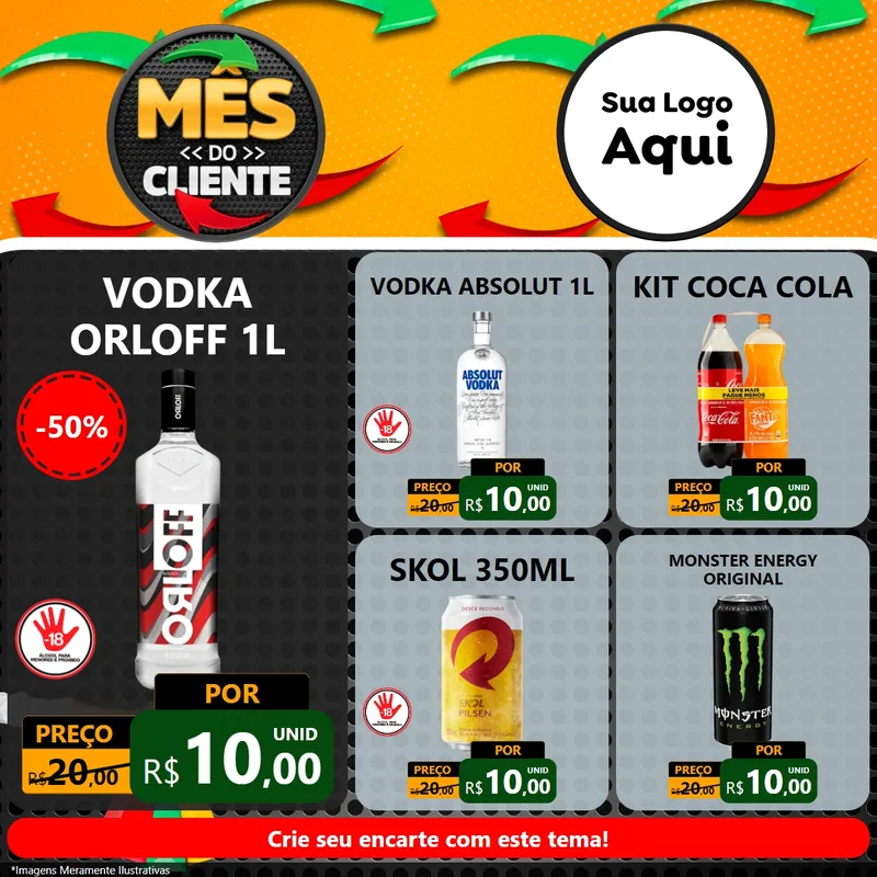 Modelo de Rede Social para Feed Facebook com o tema Mês do Cliente para Distribuidora de bebidas