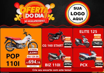 Modelo de Encarte para Encarte A4 Horizontal com o tema Oferta do Dia - Só hoje, Aproveite! para Concessionaria de Motos
