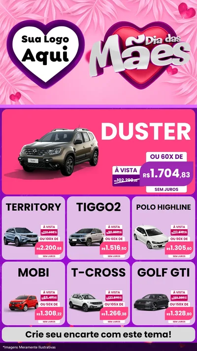 Modelo de Rede Social para Stories com o tema Dia das Mães para Concessionaria de Carros