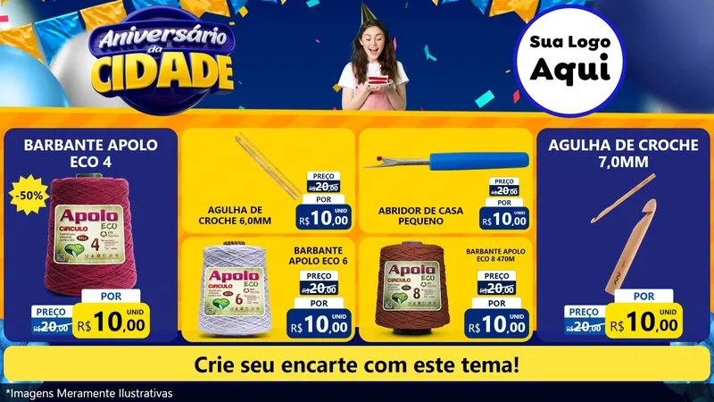 Modelo de TV para TV Horizontal com o tema Aniversário da Cidade para Armarinho e Aviamentos