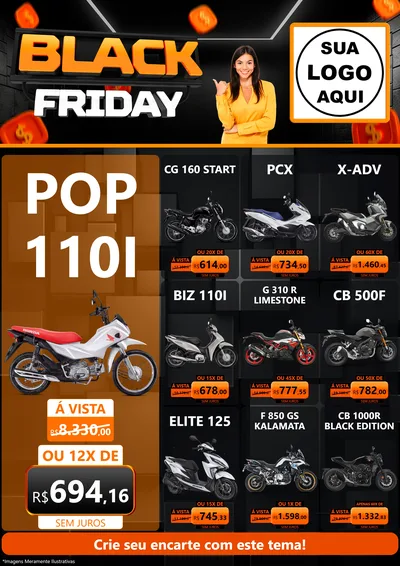 Modelo de Encarte para Encarte A4 Vertical com o tema Black Friday para Concessionaria de Motos