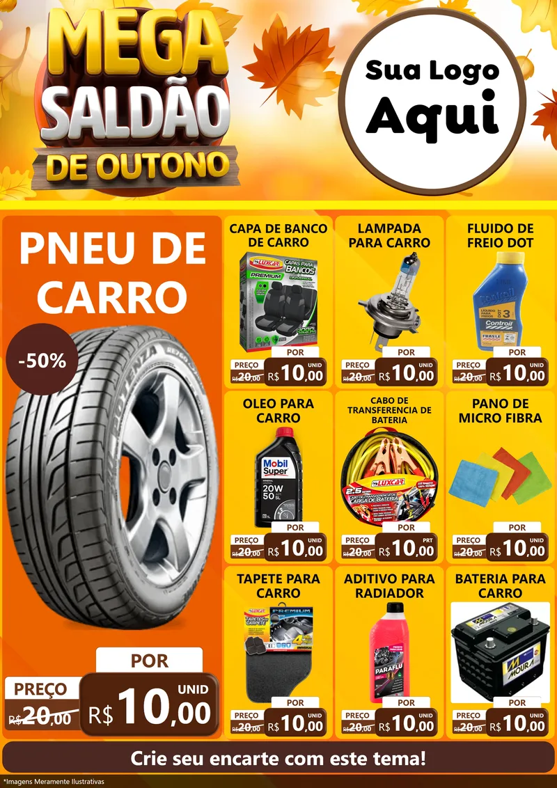 Modelo de Encarte para Encarte A4 Vertical com o tema Mega Saldão de Outono para Auto peças