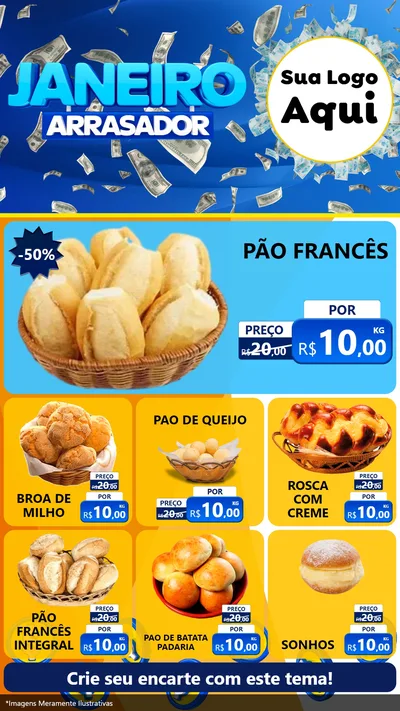 Modelo de Rede Social para Stories com o tema Janeiro Arrasador para Padaria