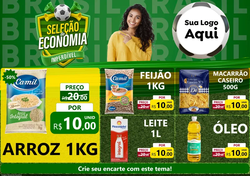 Modelo de Encarte para Encarte A4 Horizontal com o tema Seleção de Economia - Copa para Supermercado