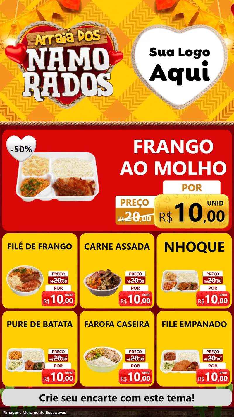 Modelo de Rede Social para Stories com o tema Arraiá dos Namorados para Restaurante