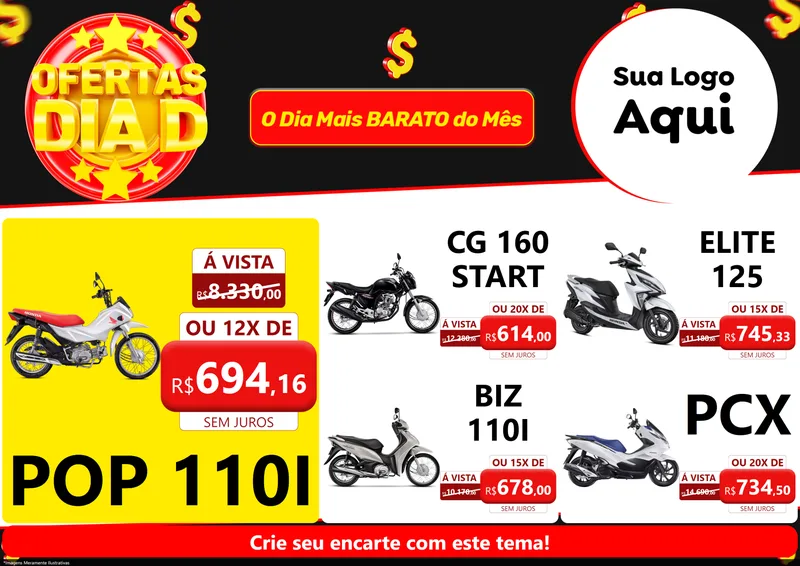 Modelo de Encarte para Encarte A4 Horizontal com o tema Dia D para Concessionaria de Motos