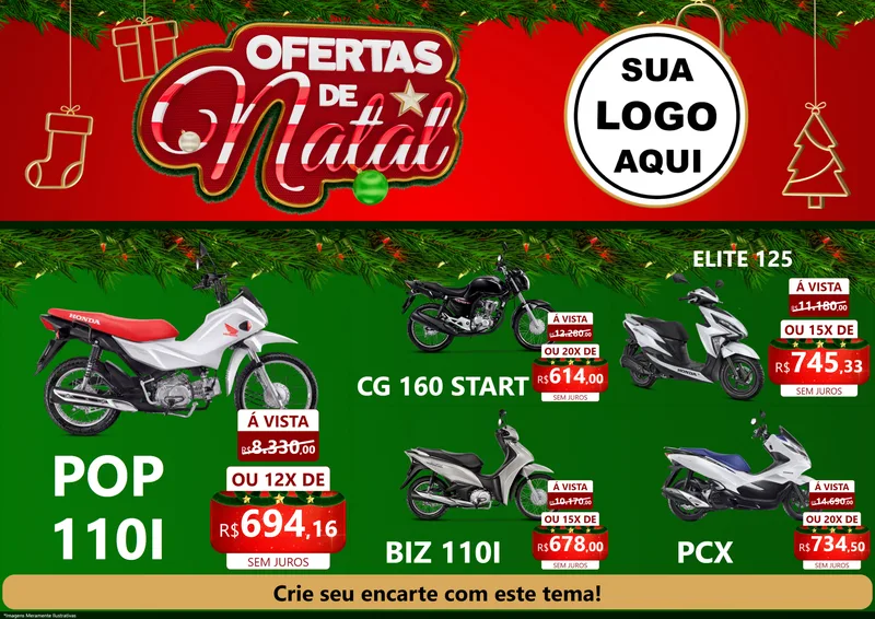 Modelo de Encarte para Encarte A4 Horizontal com o tema Ofertas de Natal para Concessionaria de Motos