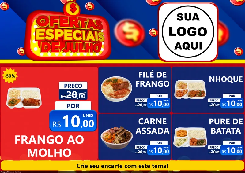 Modelo de Encarte para Encarte A4 Horizontal com o tema Ofertas Especiais de Julho para Restaurante