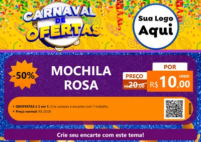 Modelo de Cartaz para Cartaz A4 Horizontal com o tema Carnaval de Ofertas para Papelaria