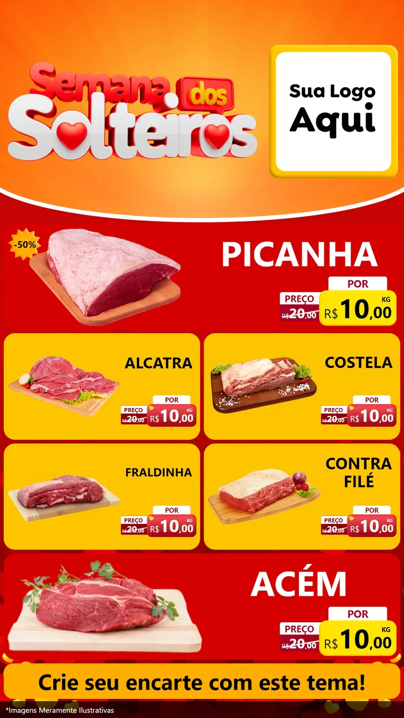 Modelo de TV para TV Vertical com o tema Semana dos Solteiros para Açougue