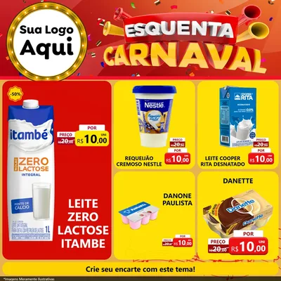 Modelo de Rede Social para Feed Facebook com o tema Esquenta Carnaval para Frios e Laticínios