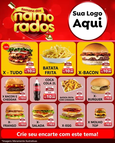 Modelo de Rede Social para Feed Instagram com o tema Semana dos namorados para Hamburgueria