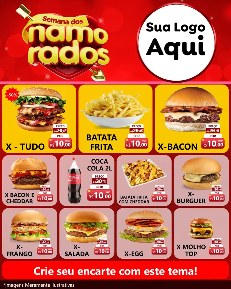 Modelo de Rede Social para Feed Instagram com o tema Semana dos namorados para Hamburgueria