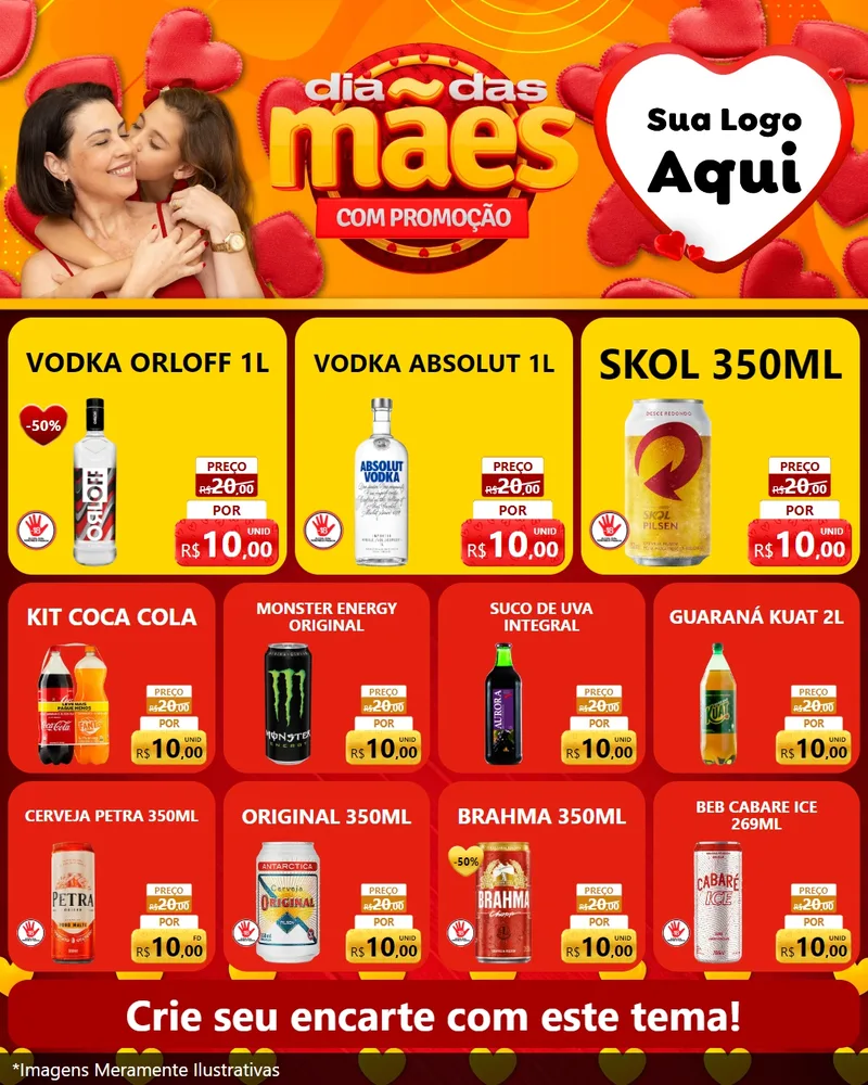 Modelo de Rede Social para Feed Instagram com o tema Dia das Mães com Promoção para Distribuidora de bebidas