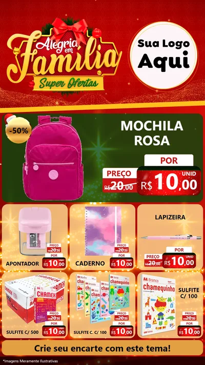 Modelo de Rede Social para Stories com o tema Alegria em Família Super Ofertas - Natal para Papelaria