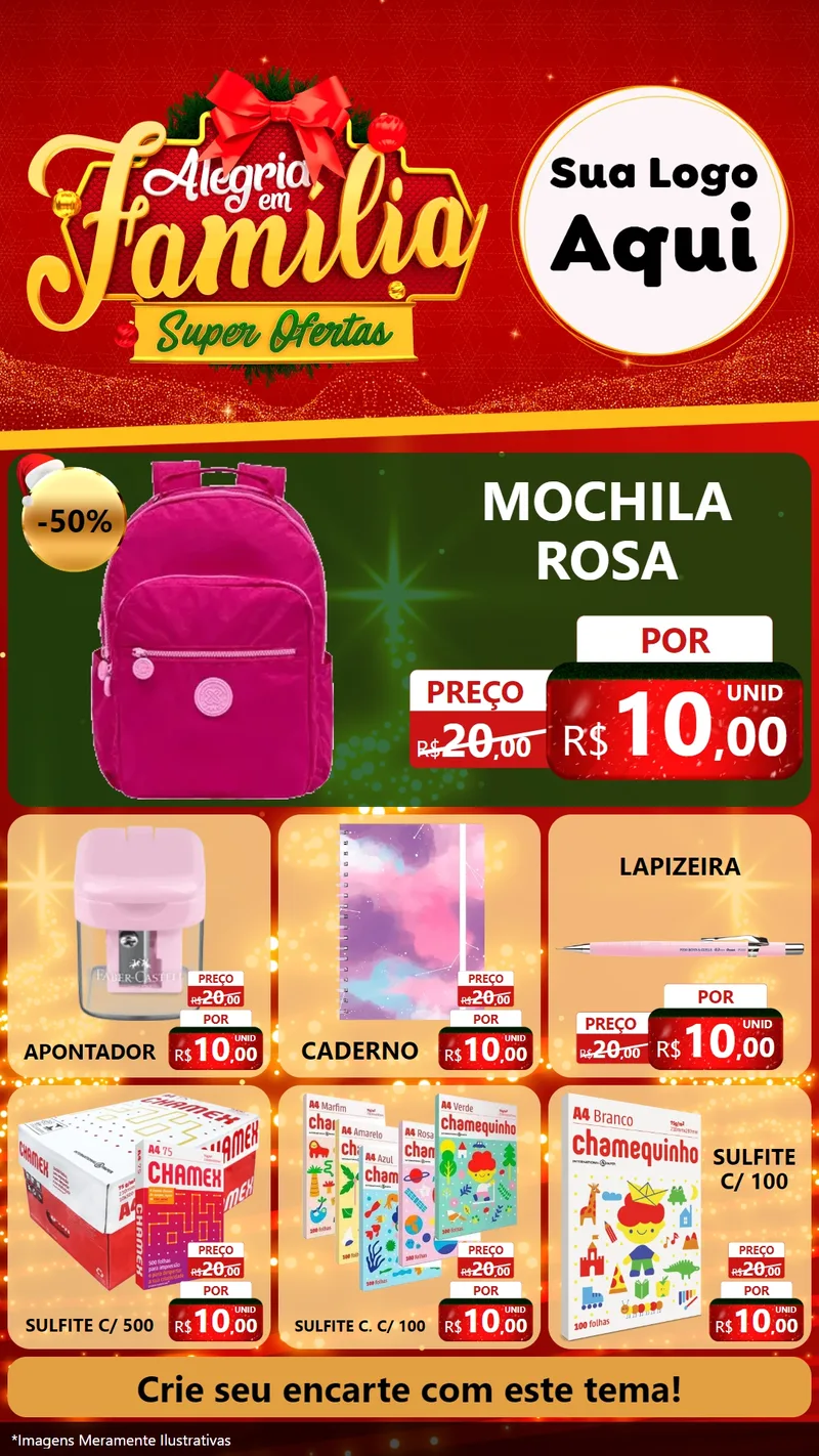Modelo de Rede Social para Stories com o tema Alegria em Família Super Ofertas - Natal para Papelaria