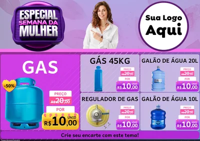 Modelo de Encarte para Encarte A4 Horizontal com o tema Especial Semana da Mulher para Água e gás