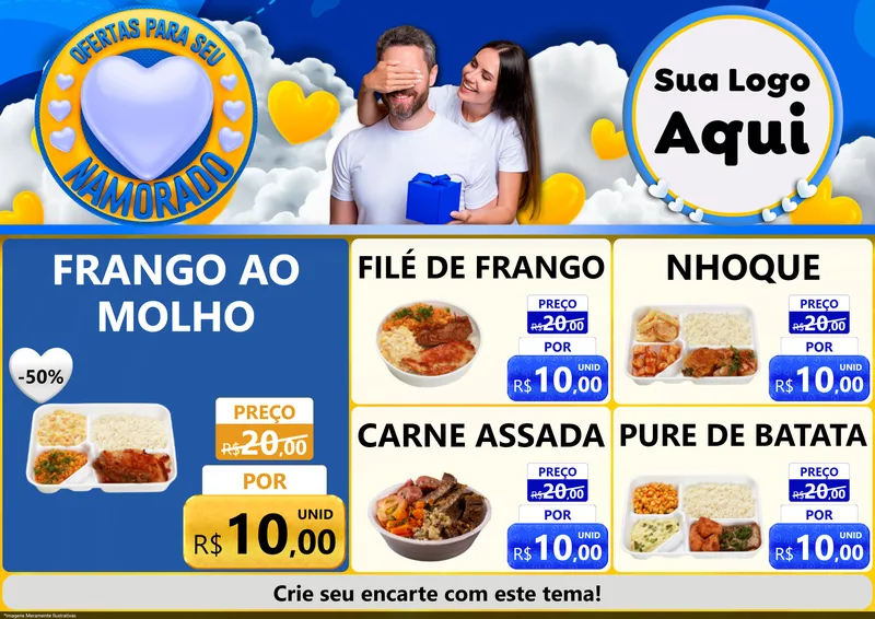 Modelo de Encarte para Encarte A4 Horizontal com o tema Ofertas Para Seu Namorado para Restaurante