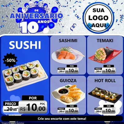 Modelo de Rede Social para Feed Facebook com o tema Promoção de Aniversário - 10 Anos para Comida japonesa