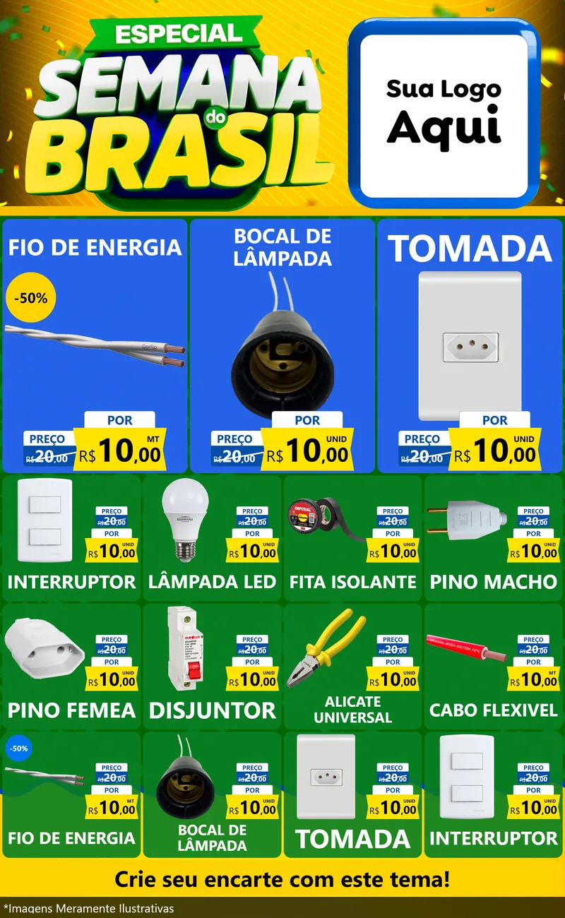 Modelo de Encarte para Encarte Grande com o tema Especial Semana do Brasil para Materiais Elétricos