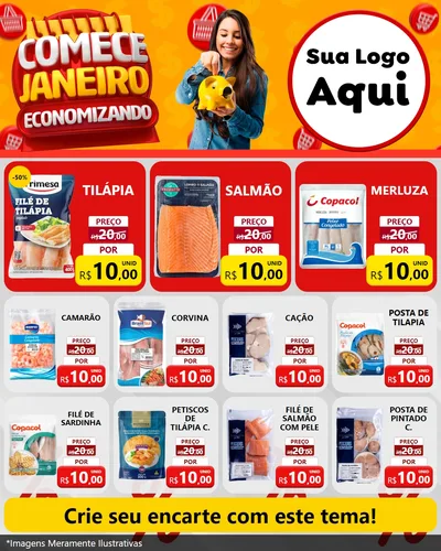 Modelo de Rede Social para Feed Instagram com o tema Comece Janeiro Economizando para Peixaria