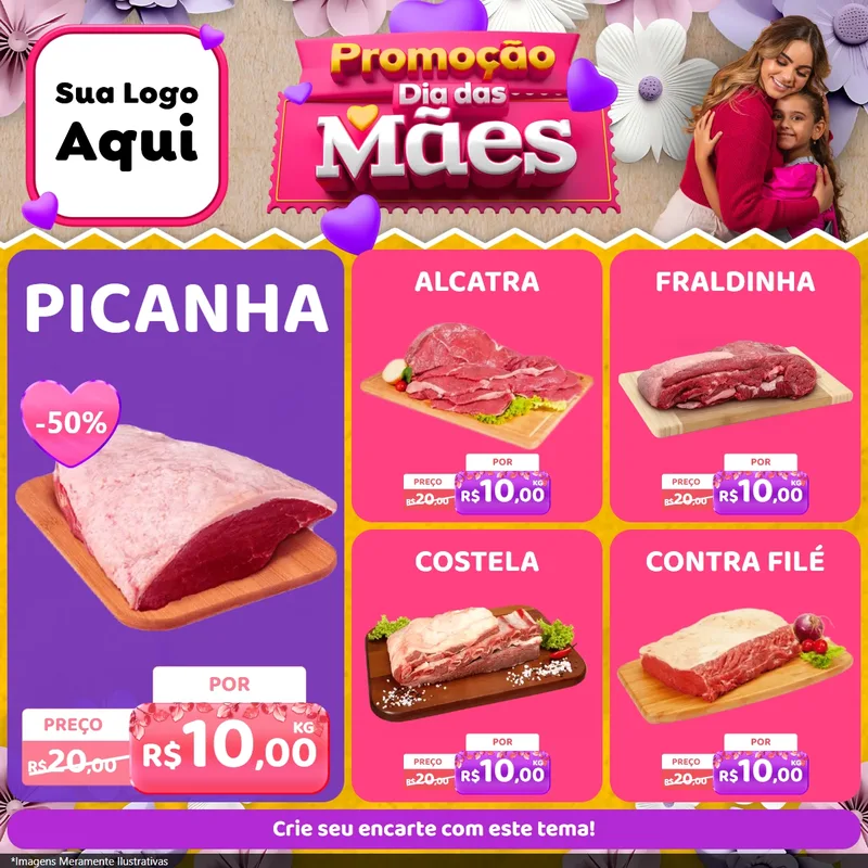 Modelo de Rede Social para Feed Facebook com o tema Promoção Dia das Mães para Açougue