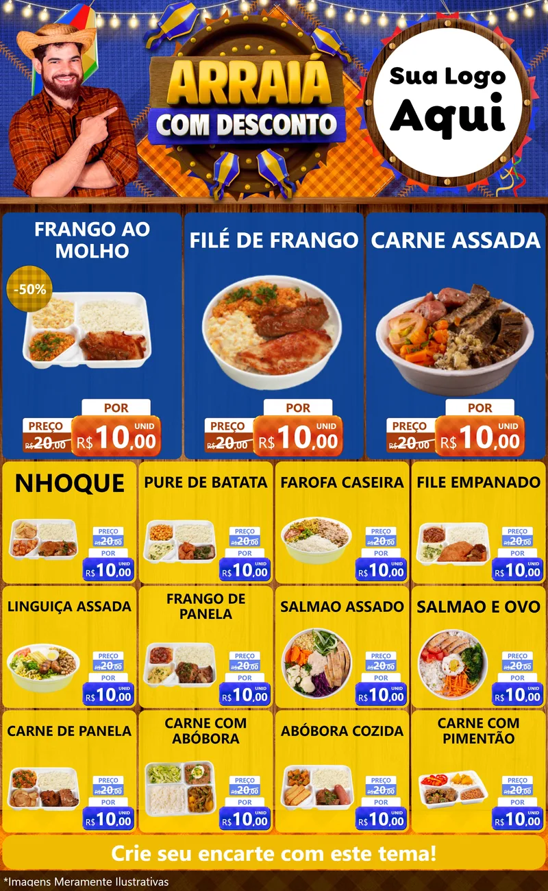 Modelo de Encarte para Encarte Grande com o tema Arraiá Com Desconto para Restaurante