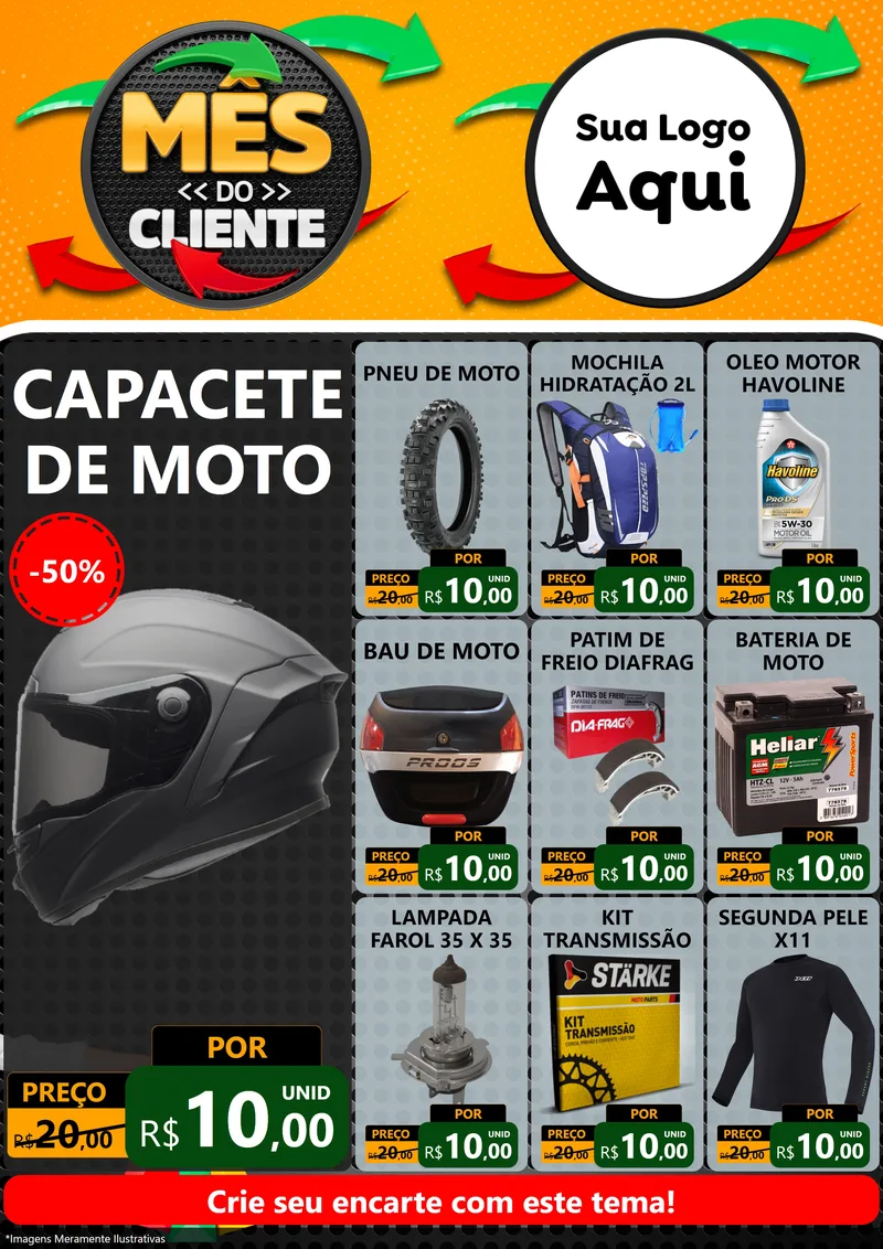 Modelo de Encarte para Encarte A4 Vertical com o tema Mês do Cliente para Moto peças