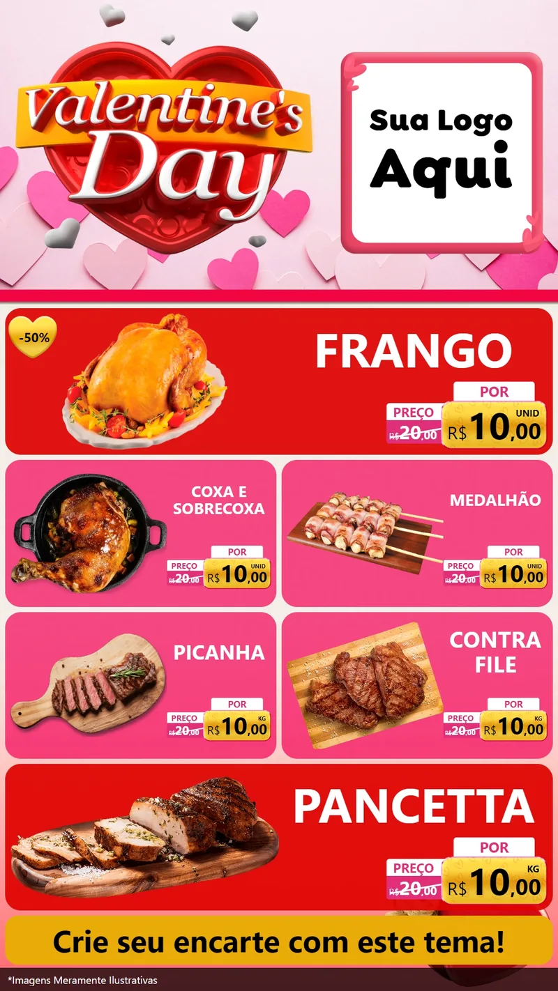 Modelo de TV para TV Vertical com o tema Valentine's Day para Assados