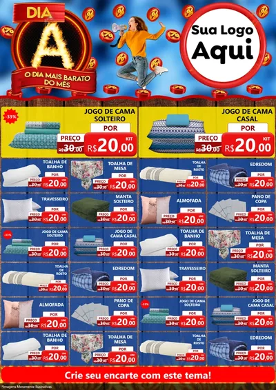 Modelo de Encarte para Encarte A4 Vertical com o tema Dia A - O Dia Mais Barato Do Mês para Cama, Mesa e Banho