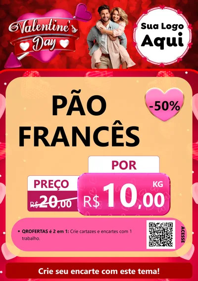 Modelo de Cartaz para Cartaz A4 Vertical com o tema Valentine's Day para Padaria