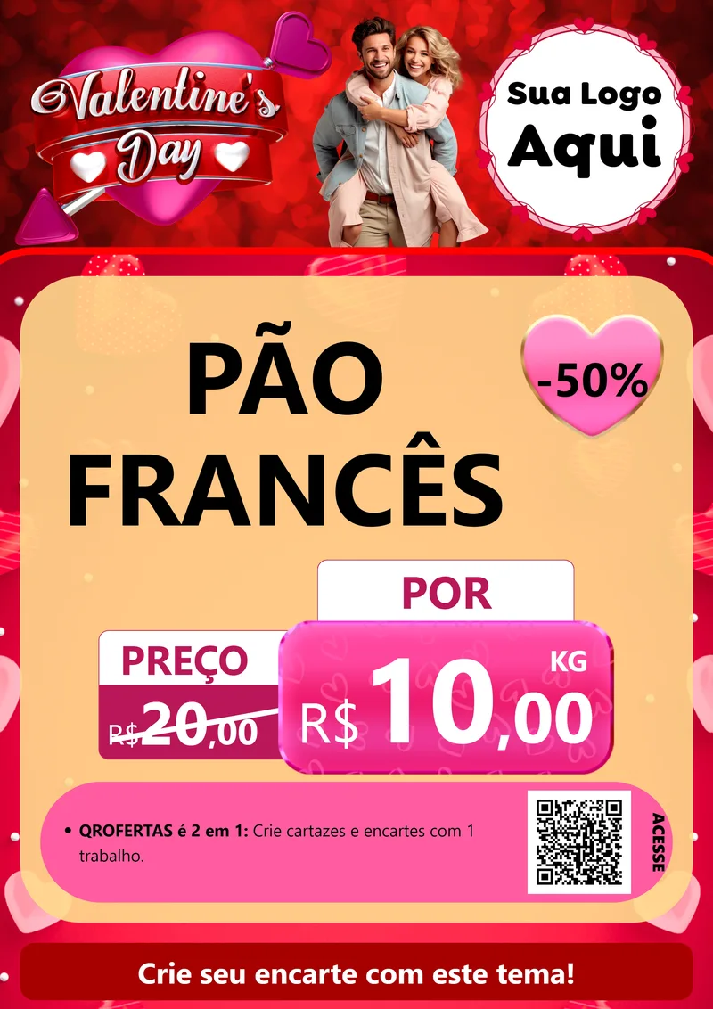 Modelo de Cartaz para Cartaz A4 Vertical com o tema Valentine's Day para Padaria