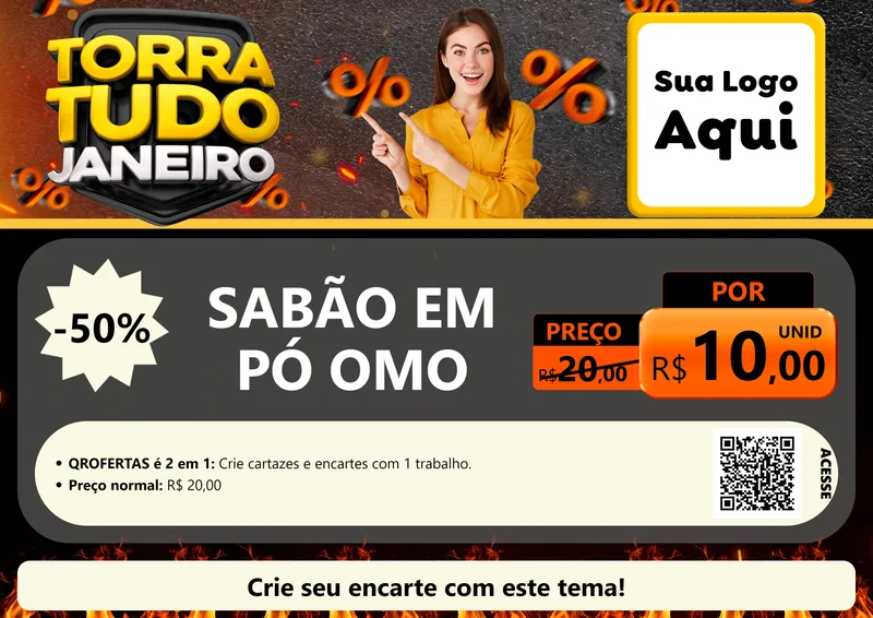Modelo de Cartaz para Cartaz A4 Horizontal com o tema Torra Tudo Janeiro para Produtos de Limpeza