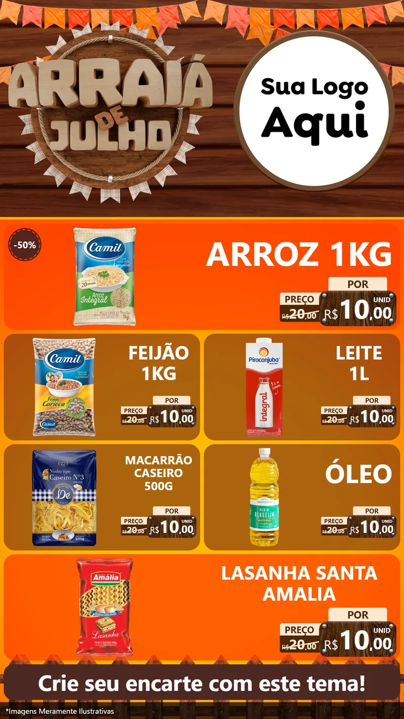 Modelo de TV para TV Vertical com o tema Arraiá de Julho - Junina para Supermercado