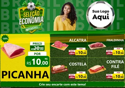 Modelo de Encarte para Encarte A4 Horizontal com o tema Seleção de Economia - Copa para Açougue