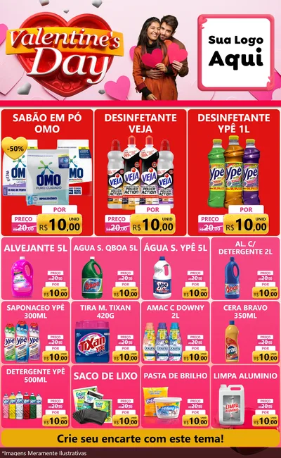 Modelo de Encarte para Encarte Grande com o tema Valentine's Day para Produtos de Limpeza