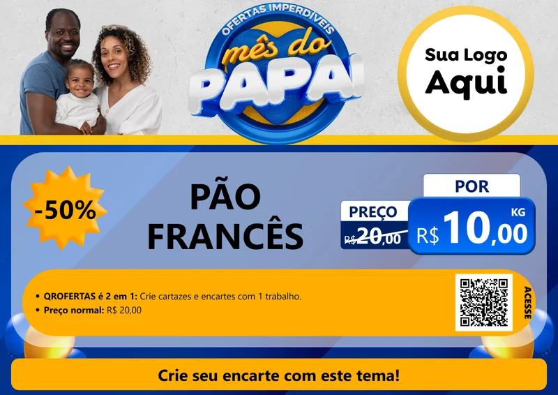 Modelo de Cartaz para Cartaz A4 Horizontal com o tema Ofertas Imperdíveis Mês Do Papai para Padaria