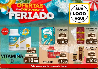 Modelo de Encarte para Encarte A4 Horizontal com o tema Ofertas Para O Seu Feriado para Farmácia