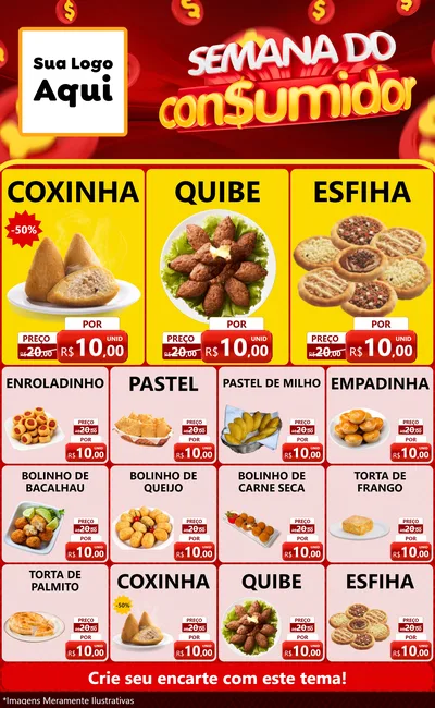 Modelo de Encarte para Encarte Grande com o tema Semana do Consumidor para Salgadaria