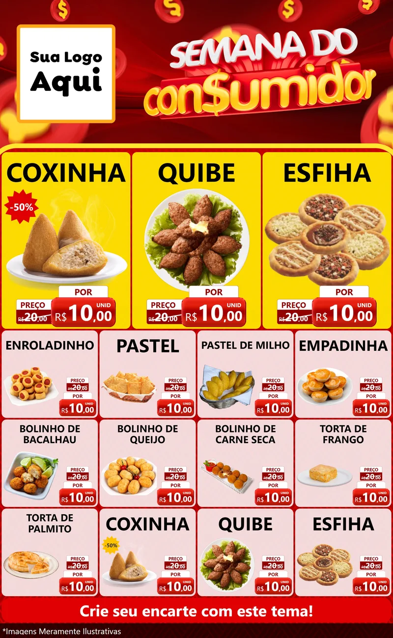 Modelo de Encarte para Encarte Grande com o tema Semana do Consumidor para Salgadaria