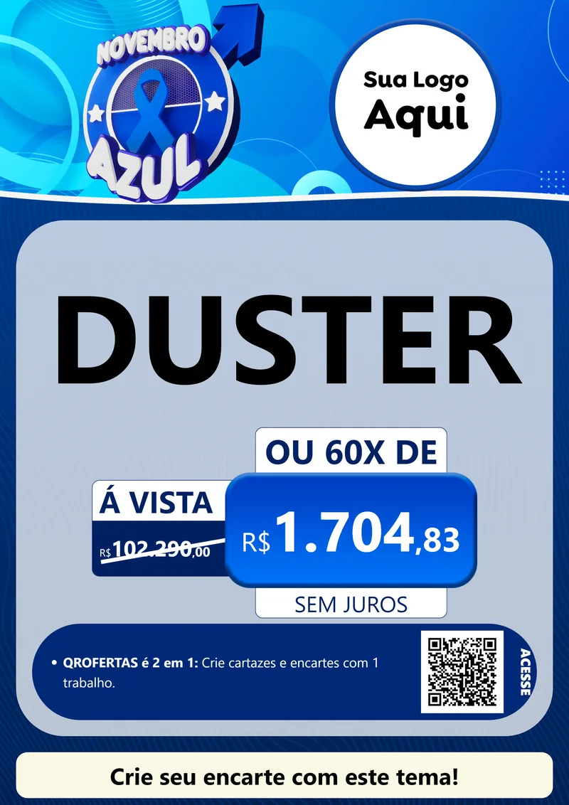 Modelo de Cartaz para Cartaz A4 Vertical com o tema Novembro Azul para Concessionaria de Carros