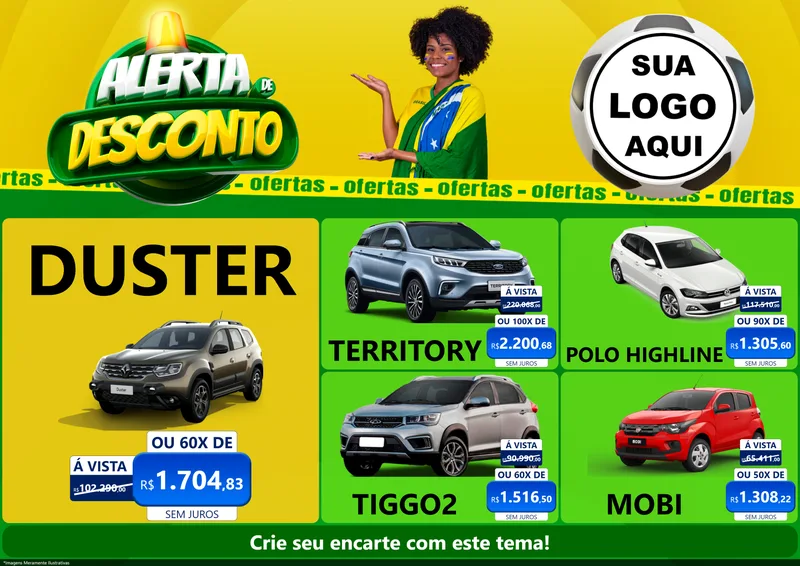 Modelo de Encarte para Encarte A4 Horizontal com o tema Alerta de Desconto para Concessionaria de Carros