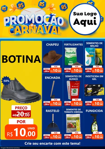 Modelo de Encarte para Encarte A4 Vertical com o tema Promoção de Carnaval para Agropecuária