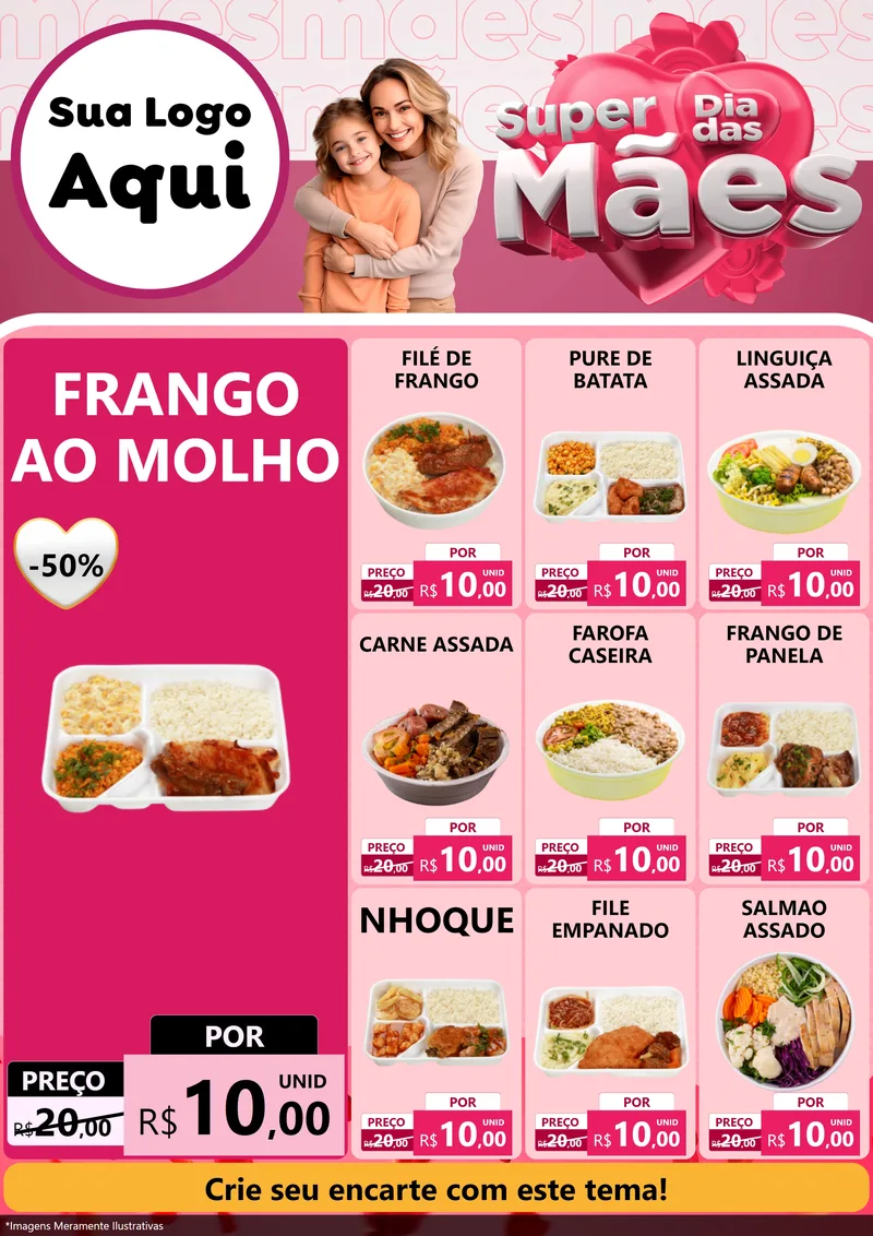 Modelo de Encarte para Encarte A4 Vertical com o tema Super Dia Das Mães para Restaurante
