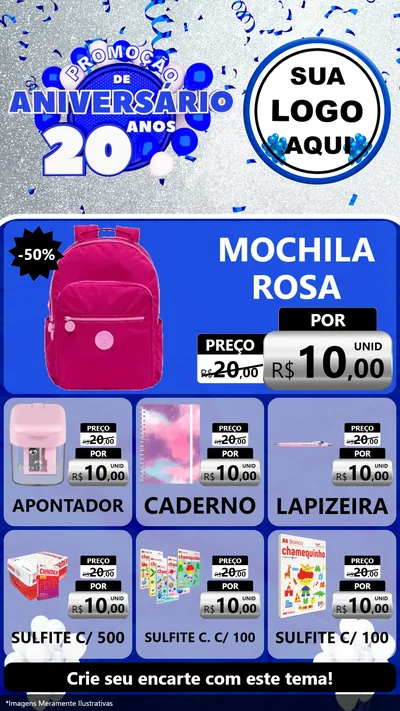 Modelo de Rede Social para Stories com o tema Promoção de Aniversário - 20 Anos para Papelaria