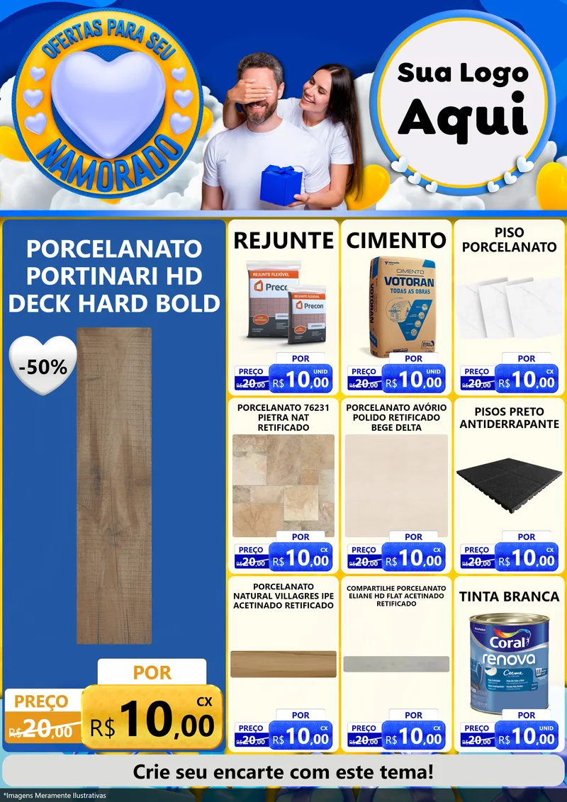 Modelo de Encarte para Encarte A4 Vertical com o tema Ofertas Para Seu Namorado para Pisos e revestimentos