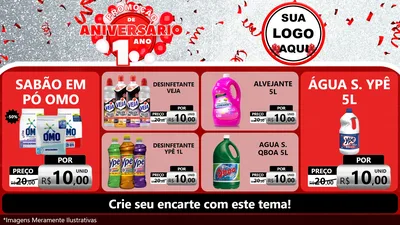 Modelo de TV para TV Horizontal com o tema Promoção de Aniversário - 1 Ano para Produtos de Limpeza
