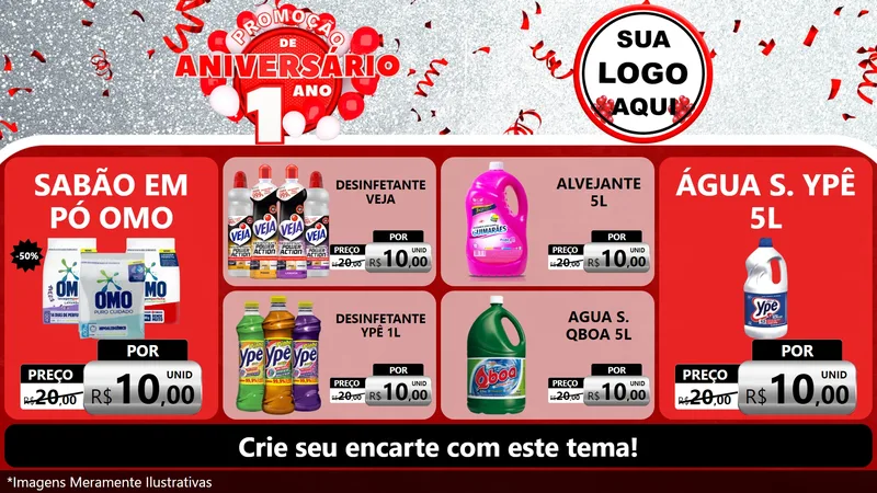 Modelo de TV para TV Horizontal com o tema Promoção de Aniversário - 1 Ano para Produtos de Limpeza